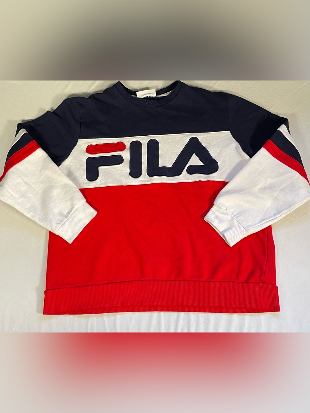 FILA Vintage Style Colorblock Crewneck Sweatshirt Red White Navy Blue XL/TG